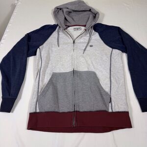 BILLABONG Hooded Zippered Sweatshirt Size‎ M Colorblock Grey Navy Maroon READ
